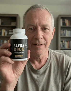 Man at home holding a bottle of AlphaRock