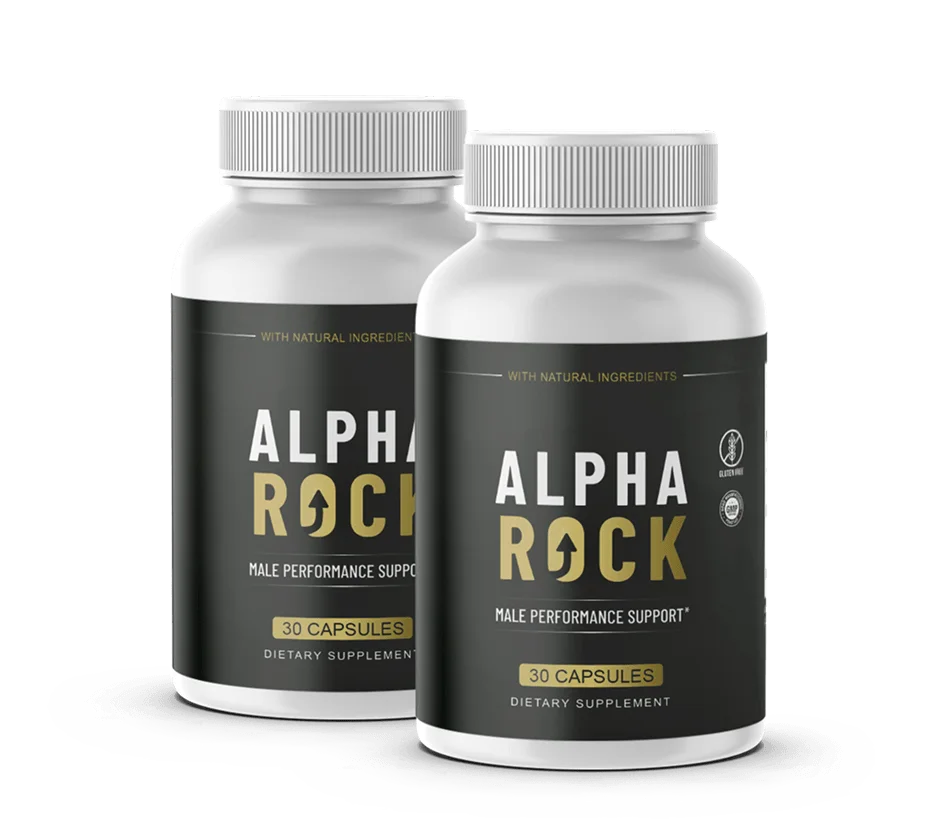 AlphaRock male performance bottles shown together, available in 1, 3 and 6-bottle packages